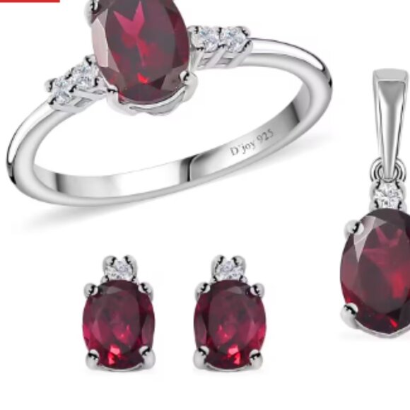 Orissa Rhodolite Garnet, White Zircon Ring , Pendant and Earrings - Picture 1 of 6